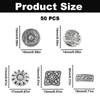 50PCS Engraved Flower Metal Buttons, 5 Styles Vintage Style Silver