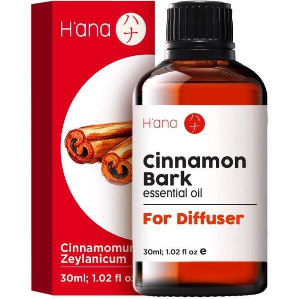 H’ana Cinnamon Bark Essential Oil for Diffuser - 100% Pure & Natural Therapeutic Grade Cinnamon Bark Oil for Skin, Aromatherapy, Bath Bombs, Soaps & Candles (1 fl oz)