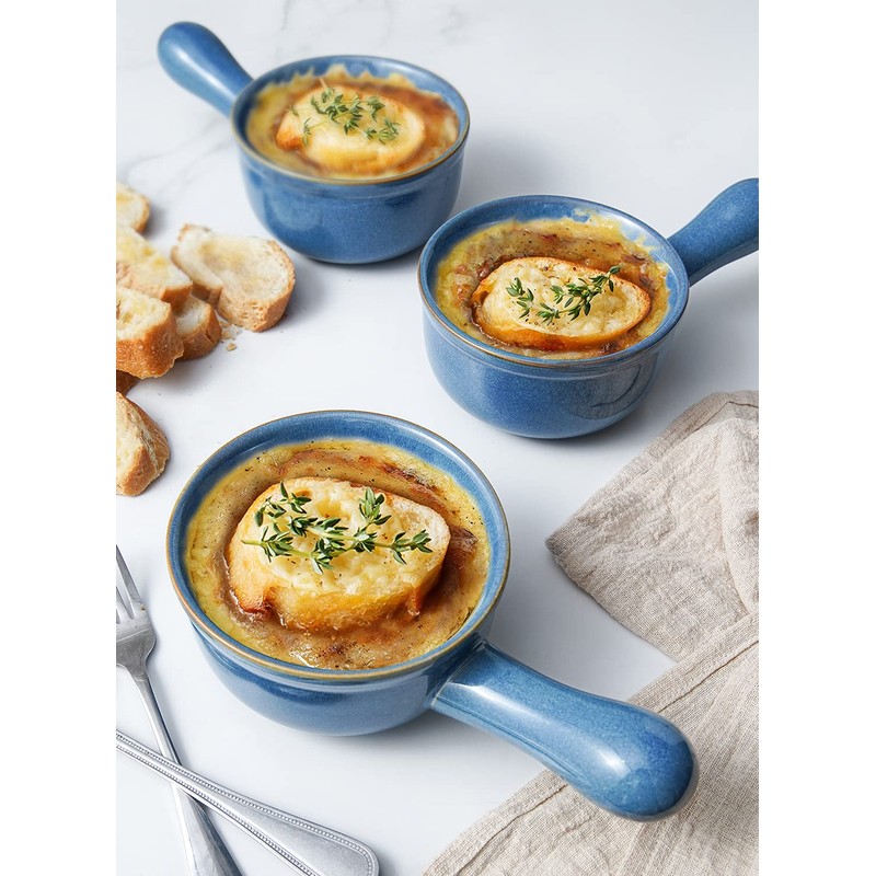 LE TAUCI Soup Bowls with Handle, 15 Oz Ceramic French