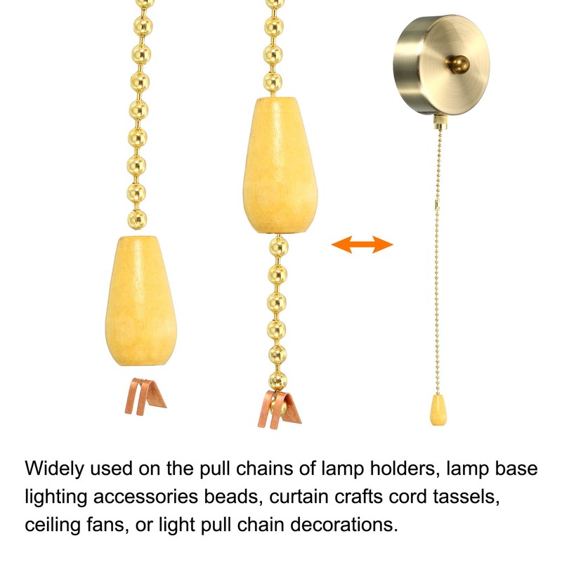 sourcing map Pull Rope Wooden Bead Lamp for Bathroom Light