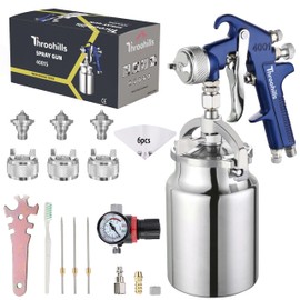 Throohills Siphon Feed Spray Gun Set for Piant with 1.4/1.7/2.0mm Nozzle, 1000cc Cup and 6pcs Paint Strainers for Cars & HousePainting Gun(Blue)