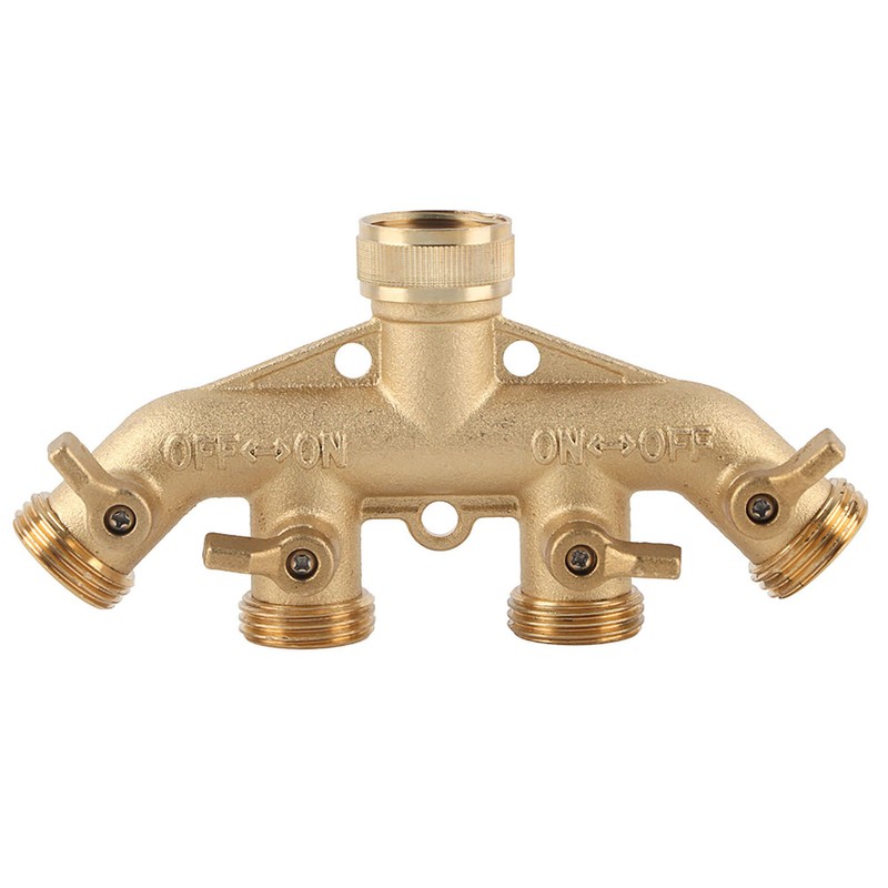 Brass Garden 4-Way Hose Splitter Hose Adapter Ball Valve Water