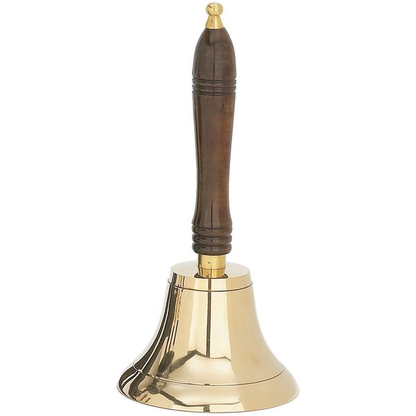 Large & Heavy Solid Brass Hand Bell School Bell Call Service Bell with Wood Handle 11"(H) 5"(D)