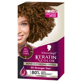 Schwarzkopf Keratin Permanent Hair Color, 6.33 Light Gold Brown, 1 Application - Professionally Inspired Permanent Hair Dye, for up to 80% Less Breakage vs Untreated Hair and up to 100% Gray Coverage