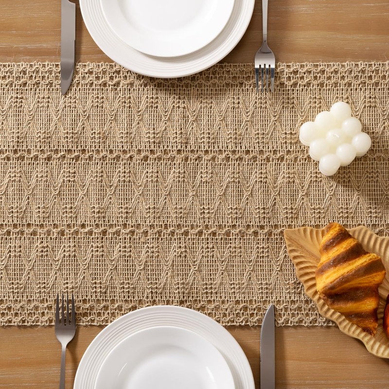 Socomi Boho Table Runner Easter Spring Farmhouse Burlap Jute Bamboo