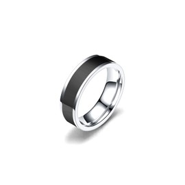 Xusamss Fashion Stainless Steel Epoxy Band Ring(Black White(9))