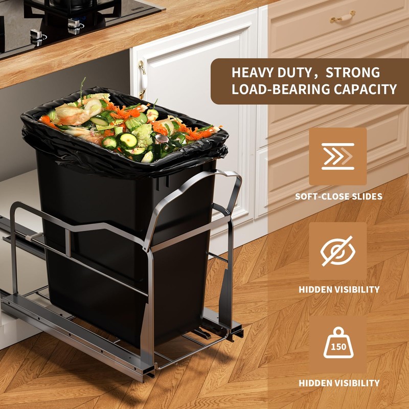 Storvexify Pull Out Trash Can Under Cabinet with Soft-Close Slides，Heavy