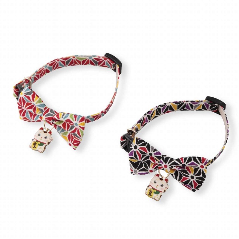 Necoichi Lucky Cat Charm Bow Tie Cat Collar (Black) with
