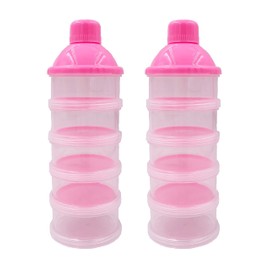 Goldenvalueable Non-Spill Milk Powder Dispenser/Storage Container, Pink (2pcs)- 5 Compartments