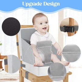 Booster Seat Chair, 3-Point Harness Seat Cushion Children Baby PU Waterproof Portable Chair Booster Seat with Straps Child Seat Cushion Seat for Children and Toddlers (Grey-A)