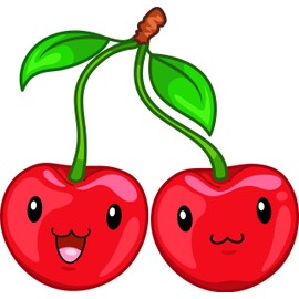 Kawaii Fruit Smiley Faces Cute Fruit Characters Cartoon Vinyl Sticker (2" Wide, Cherry)