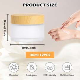 SUNOYA Cosmetic Glass Cream Jar, Pack of 12 Empty Jars 30 g with Lid and Liner, Empty Cream Container, Empty Refillable Container for Cosmetics, Creams, Powder, Lotion