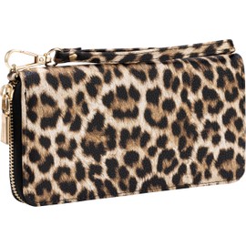 Brentano RFID Blocking Vegan Leather Slim Single-Zipper Leopard print Wallet with Removable Wrist Strap (NN LEOPARD)