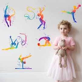 SUPERDANT Gymnastics Wall Stickers Rhythmic Gymnastics Wall Art Stickers Watercolor Gymnastics Wall Decals Peel and Stick Vinyl Decor for Living Room Bedroom Wall Decor Gymnastics Girl Gifts