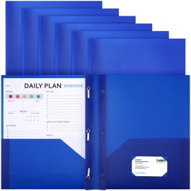 Cholemy 6 Pcs Plastic Pocket Folders with Prong 2 Heavy Duty Pockets Folders with 3 Prongs Letter Size Paper Folders Bulk File Plastic Folders with Fasteners for Office Workers (Blue)