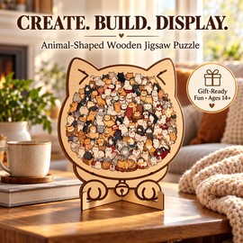 Animal Shape Wooden Jigsaw Puzzle with Stand – Creative Puzzle Gift & Christmas Gift for Her, Teens and Adults Ages 14+