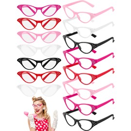 15 Pairs Cat Eye Rhinestones Glasses 50s 60s Cateye Glasses Costume Old Lady Glasses Vintage Hip Hop Cat Rhinestone Glasses for Women Girls Party Dress up Accessories