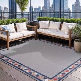 Beverly Rug Outdoor Rug 4x6 Modern Bordered Area Rugs for Indoor and Outdoor Patio Easy to Clean Non Shedding Living Room Porch Garden Washable Outside Carpet (4 x 6 Gray)