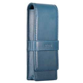 DiLoro Leather Triple Pen Case Pencil Pouch Holder for Three Fountain Ballpoint Rollerball Pens and Pencils (Sololio Blue)