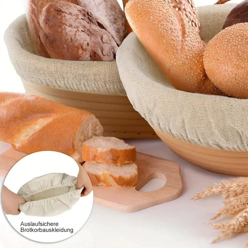 LATRAT Set of 4 Round Linen Insert Bread Proofing Basket