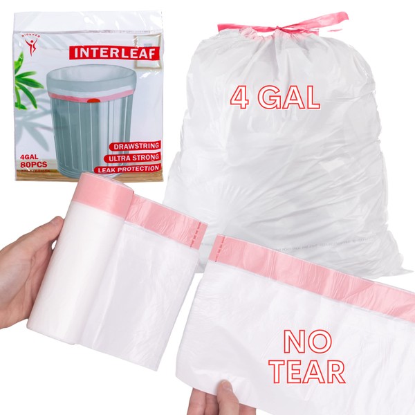 Bidd Small Trash Bags,90 Count,4 Gallon,White Color,Drawstring Small Trash Bags for Bathroom,Bedroom,Office,Car,Kitchen,Home,Unscented Clear Small Garbage Bags