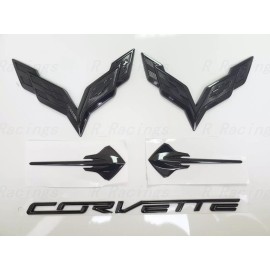 GM Gloss Black Front & Rear & Stingray Cross Flags Emblem 5PC 2014-2019 Corvette C7