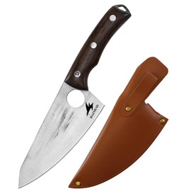 HAZMUSS Chef's Knife - 6.2", High Carbon Stainless Steel Blade Perfect Kitchen Knive, Chopping, Julienne and Slicing Kitchen Knife Full Tang with Ergonomic Ash Wood Handle, Leather Sheath