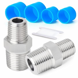 ERGAOBOY 2 Pieces 3/8 Inch BSP Male Thread x 1/2 Inch BSP Male Thread Forged Stainless Steel Reducer Hex Nipple Connector SUS 304 Pipe Fittings
