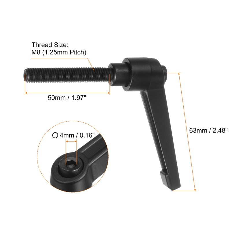 sourcing map 6pcs Adjustable Clamping Lever Handles M8 x 50mm