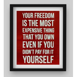 "Your Freedom-Most Expensive Thing You Own"- 8 x 10" Patriotic Wall Decor-Ready To Frame. Pro-American Poster Print. Rustic Decor for Home-Office-Garage-Bar-Cave. Reminder That Freedom is Not Free!