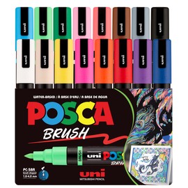 POSCA PC-5BR - Marcadores de pintura a base de agua, punta de pincel reversible (1.0-4.0 mm), colores surtidos, paquete de 16