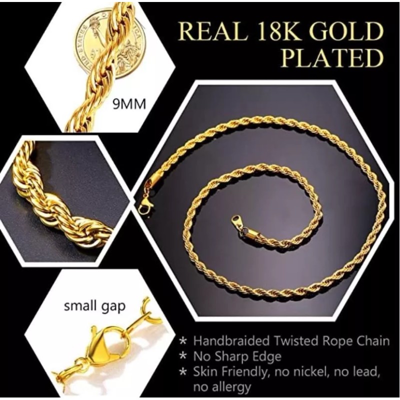 Dazisiny Cadena Oro Torsal 3/4mm Acero Inoxidable Hombre Collar 60cm