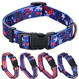 American Flag Dog Collar Independence Day Fourth of July The Great America Dog Collars L(Neck 17.3"-25.6", Width 1")