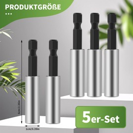 Pack of 5 Bit Holders, High-Quality Magnetic Bit Holder, Quick Change Bit Extension 1/4 Inch, Bit Holder Set, 60 mm, Made of Stainless Steel, Strong Bit Holder, Magnetic, Drill Bit Attachment