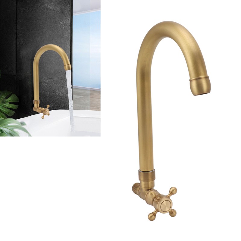 Antique Brass Basin Faucet with Cross Knob Single Handle Faucet