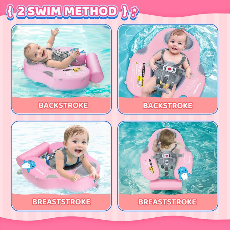 INFLATEFLY Baby Swim Float with Protection Sunshade Infant Pool Float
