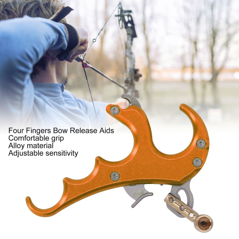 Bow Release Aids Aluminum Alloy Sensitivity Adjustable 4 Fingers Compound