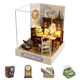 CUTEROOM Handmade DIY Dollhouse Miniature Kit - Wooden Dollhouse with Furniture, Dustproof Cover, LED Light and Detailed Instructions (QT031)