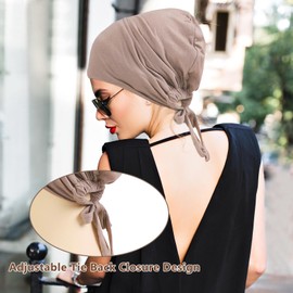 2 Pcs Women Hijab Undercap, Under Hijab Cap Inner Under Scarf Hat Hijab Cap Islamic Muslim, Adjustable Hat Cap (Black Khaki, 0)