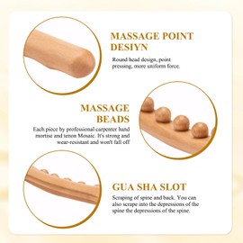 Gua Sha Wooden Therapy Stick, Wooden Fascia Stick, Shiva Wellbeing Massage Stick, with 5 Wooden Massage Beads, Fascia Stick, for Muscle Relaxation, Lymphatic Drainage, Abdomen, Legs, Arms (with 1 x