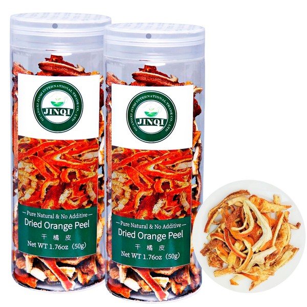 JINQI 2bottles Dried Citrus Peel Orange Peel- 橘皮干3.52oz/100g(1.76oz/50g*2)， Chinese Herbal