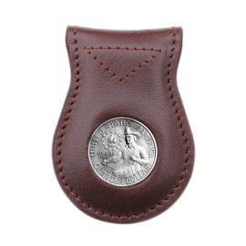 US 1776-1976 Washington Bicentennial Quarter BU Uncirculated Coin Natural Leather Magnetic Money Clip NEW - Drummer Boy