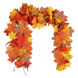 Krilira Fall Decor Leaf Garland 68Inches, Thanksgiving Maple Leaves Garland, Autumn Leaves Hanging Vines Fall Decorations for Home Bedroom Staircase Party Indoor Outdoor (Thanksgiving Day)