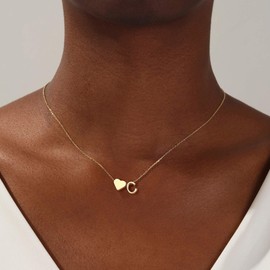 TINGN Gold Heart Necklaces for Women Girls, 18K Gold Plated Heart Initial C Necklace Dainty Heart Necklaces Gold Initial Necklaces for Women Girls Jewelry Birthday Day Gifts for Women Teenage Girls