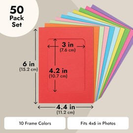 Cardboard Paper Picture Frame DIY Hanging Kit (50 Pack) 4x6 Inch, 10 Colors