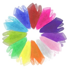 Grantop Set of 12 square juggling cloths, 12 colourful cloths, 60 x 60 cm dance cloths, colourful chiffon cloths, rhythmic play cloths for nursery, children, party activities, children's show