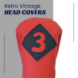Majek Retro Golf Headcover Red with White and Blue Stripe Vintage Leather Style #3 Fairway Wood Head Cover Classic Look
