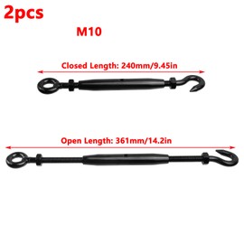 Antrader Hook and Eye Turnbuckle, M10 Stainless Steel Turnbuckle for Wire Rope Tension,Sun Shade Tent Hardware,Black,2Pcs