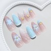MouyouGlow Press on Nails Kurz,Almond Blau French 3D Bubble Blumen