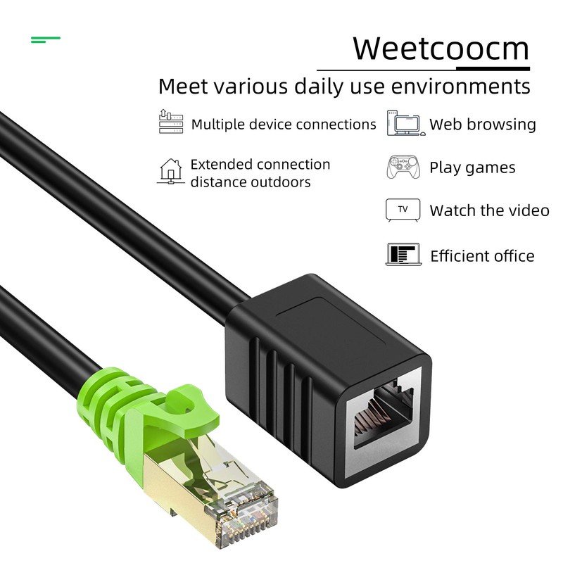 Weetcoocm Ethernet Extension Cable 3ft, Network Cat6a Extension Patch Cable